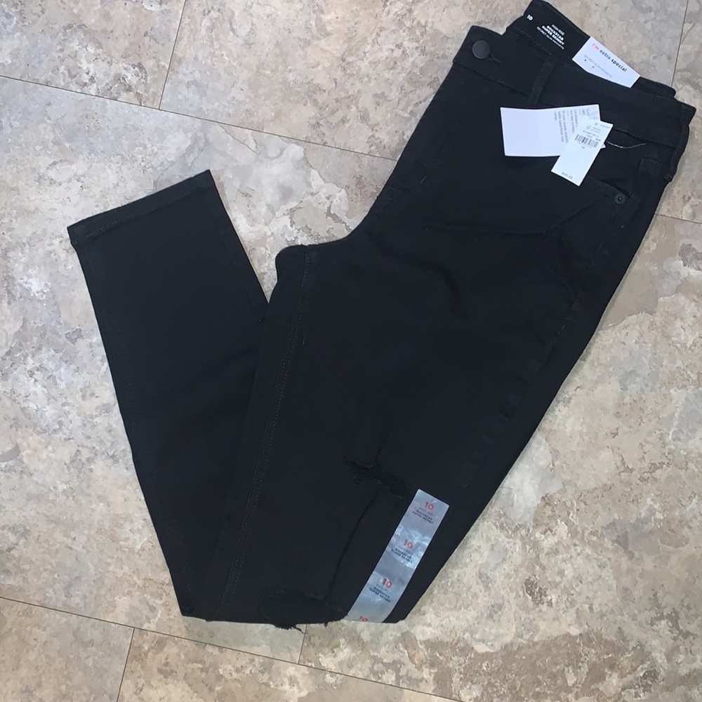 Old Navy Rockstar Super Skinny High Rise Distressed Black Jeans Size 10 NWT